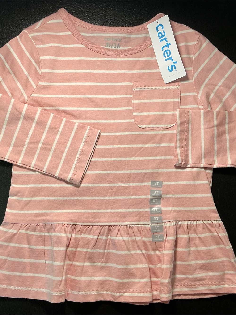Carter's Pink and White Striped Long-Sleeve Ruffle-Hem Dress